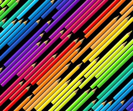 Abstract color pencils pattern background isolated on black. Vector illustrat Stock Illustration
