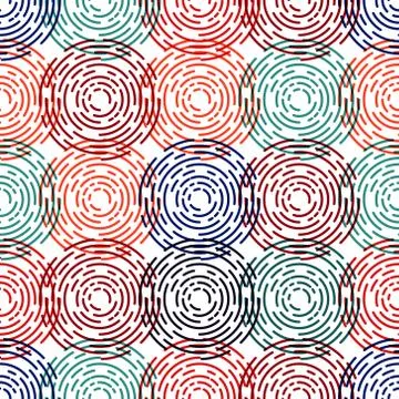 Abstract color seamless background of circular lines for textiles, textures a Stock Illustration