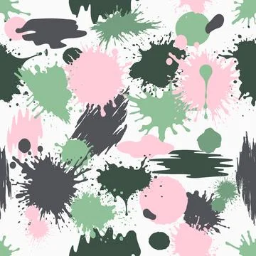 Abstract color splash, seamless pattern. Dirty spots spray paint on a white Illustrazione stock