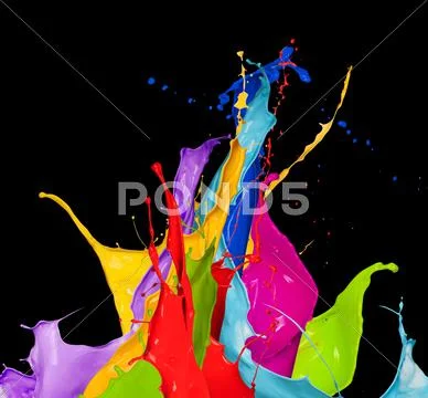Abstract color splashes on black background Stock Photos