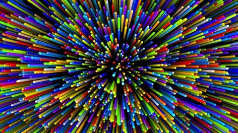 Abstract colored background 3d. Multicolor lines and shapes on an empty black Illustrazione stock