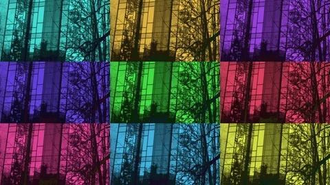 Abstract Colored Background With House And Tree At Different Colors Stock Footage 91251529