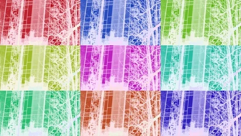 Abstract Colored Background With House And Tree At Various Colors Stock Footage 91251536