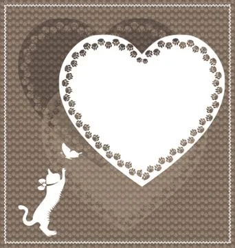 Abstract colored beige image of love and cat Stock Illustration