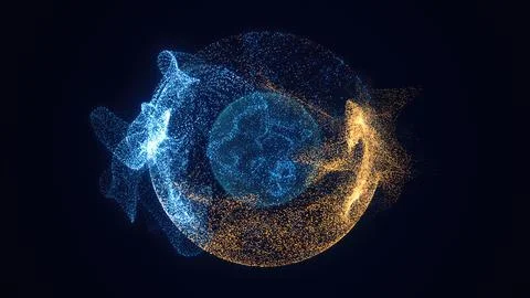 Abstract colored bright glowing background with a sphere core atom energy bur Stock Illustration