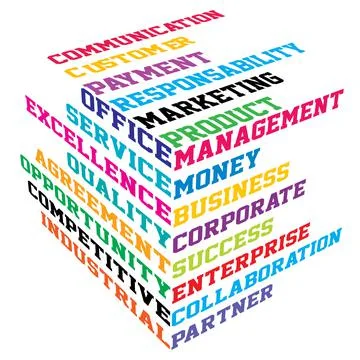 Abstract colored cube with business terms images Stock Illustration
