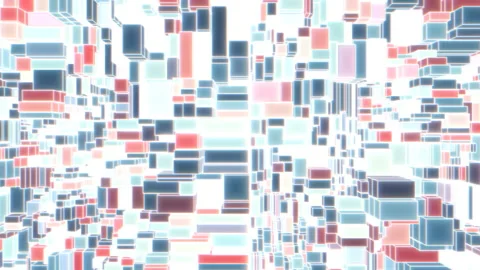 Abstract Colored Cubes Moving Up and Down with Glowing Square Edges Stock Footage 130894609