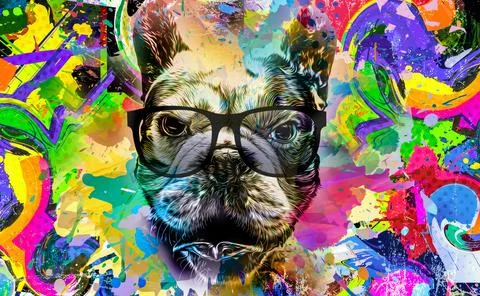 Abstract colored dog muzzle isolated on colorful background color art Stock Illustration