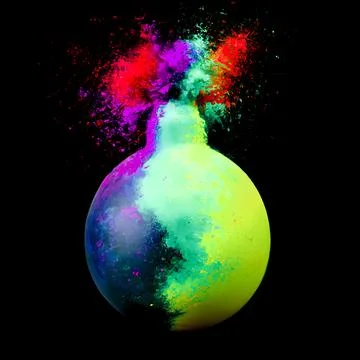 Abstract colored dust explosion on a black background bomb shape. Stock Illustration