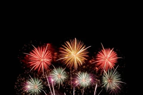 Abstract colored firework background with copy space for text. Celebration an Stock Photos