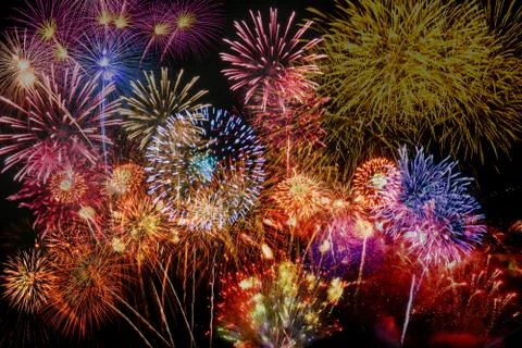 Abstract colored firework background with free space for text Stock Photos