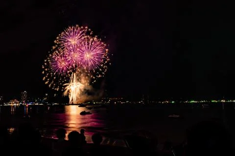 Abstract colored firework background light up the sky with dazzling display Stock Photos