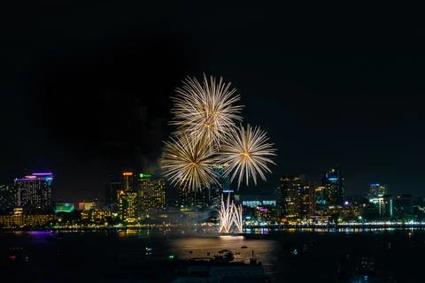 Abstract colored firework background light up the sky with dazzling display Stock Photos