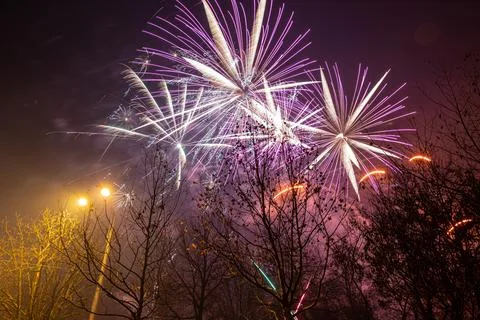 Abstract colored firework background long exposure shot Stock Photos