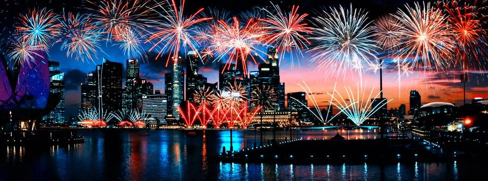 Abstract colored firework on dark sky. Celebration and anniversary concept Illustrazione stock