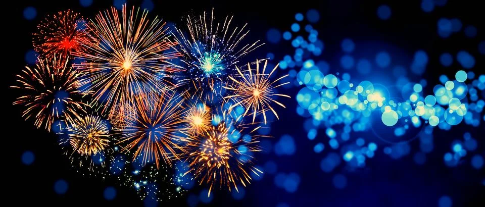 Abstract colored firework on dark sky. Celebration and anniversary concept Illustrazione stock