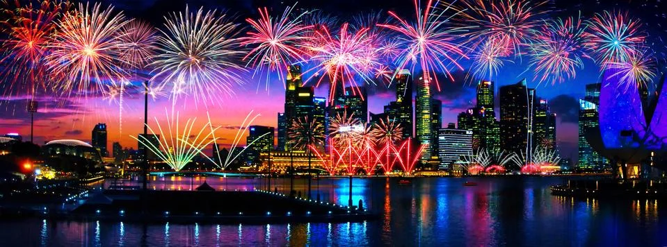 Abstract colored firework on dark sky. Celebration and anniversary concept 写真素材