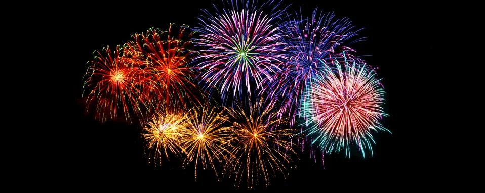 Abstract colored firework on dark sky. Celebration and anniversary concept Stock Photos