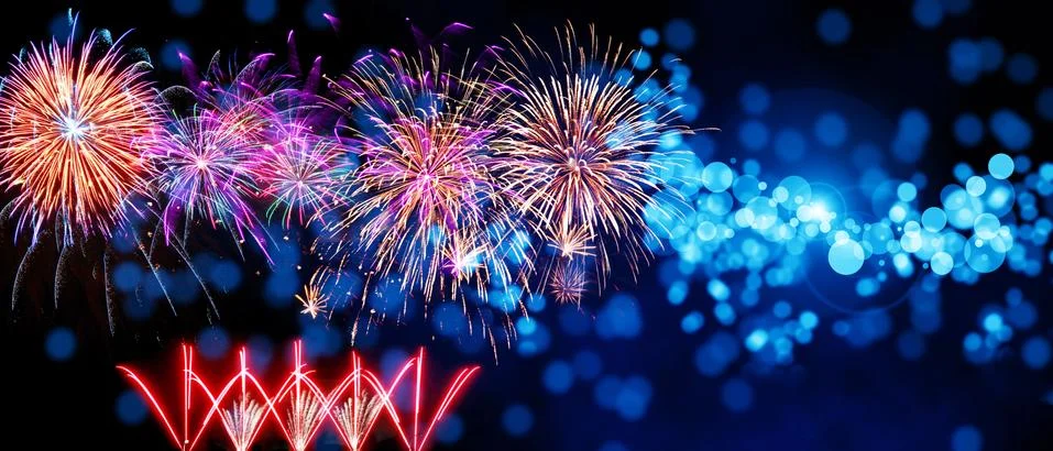 Abstract colored firework on dark sky. Celebration and anniversary concept Foto stock