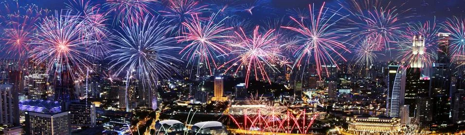 Abstract colored firework on dark sky. Celebration and anniversary concept Stock Photos