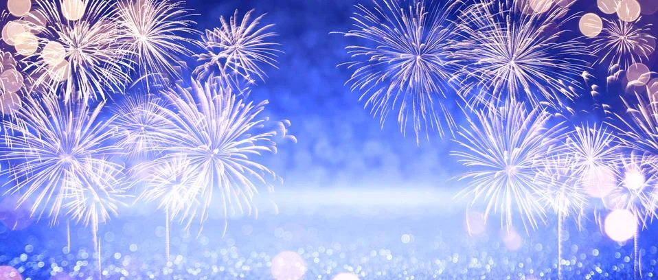 Abstract colored firework on dark sky. Celebration and anniversary concept Stock Photos