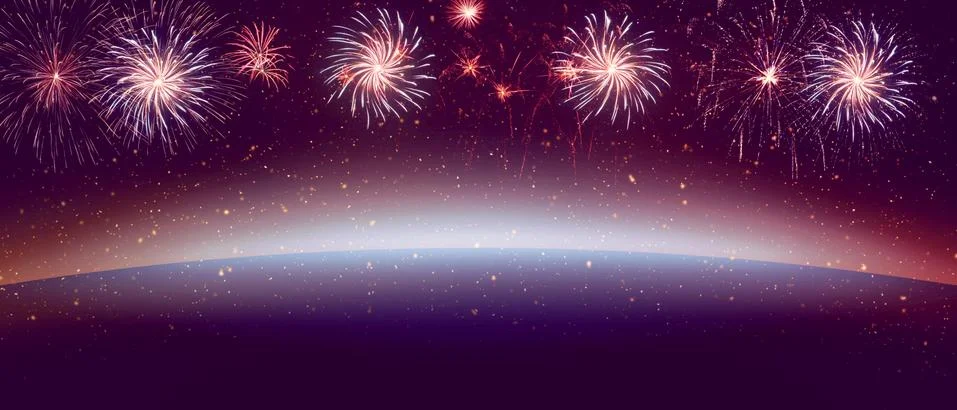Abstract colored firework on dark sky. Celebration and anniversary concept Stock Photos
