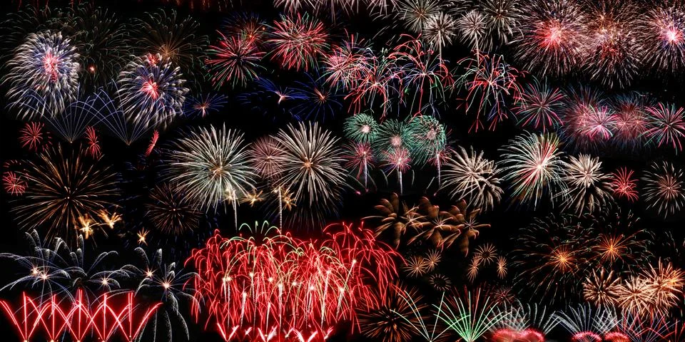 Abstract colored firework on dark sky. Celebration and anniversary concept 写真素材