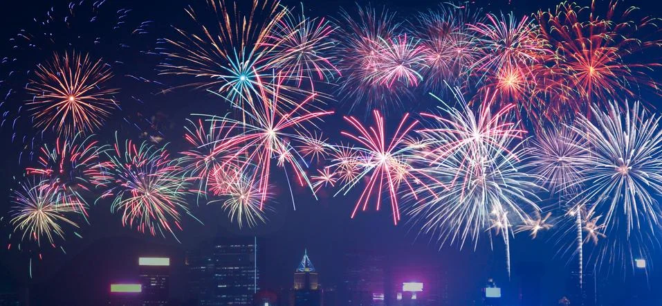 Abstract colored firework on dark sky. Celebration and anniversary concept 写真素材
