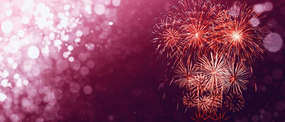 Abstract colored firework on dark sky. Celebration and anniversary concept Stock Photos