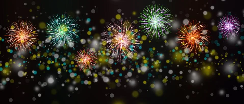 Abstract colored firework on dark sky. Celebration and anniversary concept Stock Photos