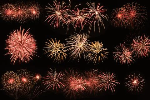 Abstract colored firework on dark sky. Celebration and anniversary concept Stock Photos