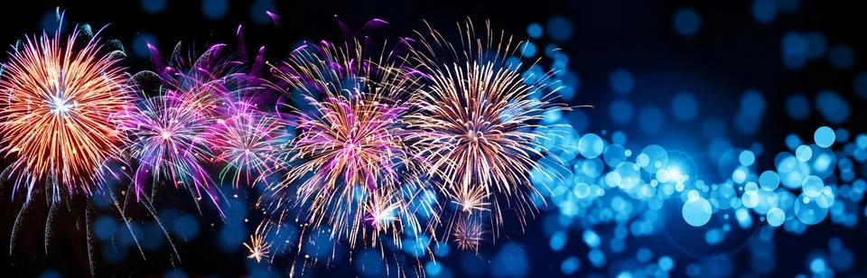 Abstract colored firework on dark sky. Celebration and anniversary concept 写真素材
