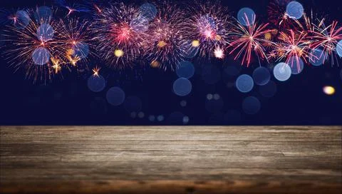 Abstract colored firework on dark sky. Celebration and anniversary concept 스톡 사진
