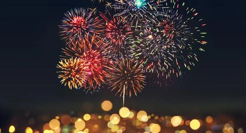 Abstract colored firework on dark sky. Celebration and anniversary concept Foto stock