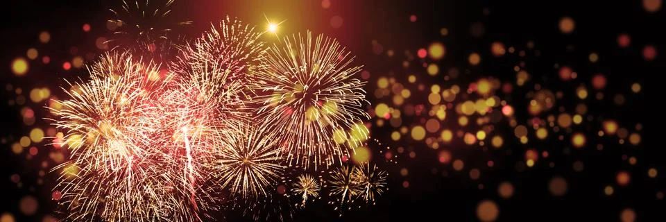 Abstract colored firework on dark sky. Celebration and anniversary concept Foto stock