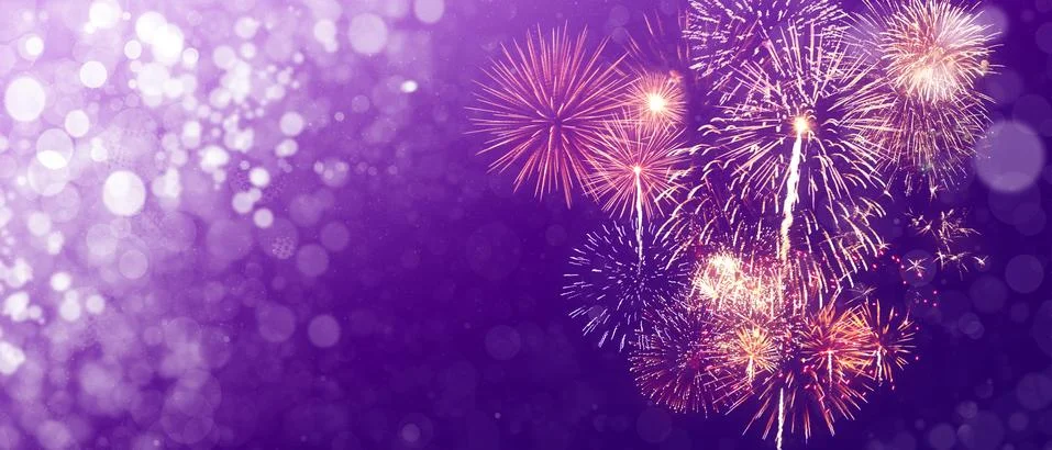 Abstract colored firework on dark sky. Celebration and anniversary concept 写真素材