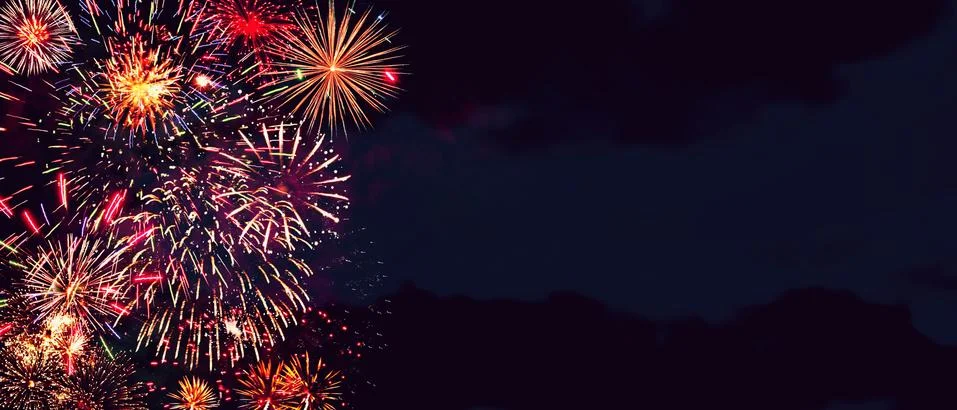 Abstract colored firework on dark sky. Celebration and anniversary concept Stock Photos