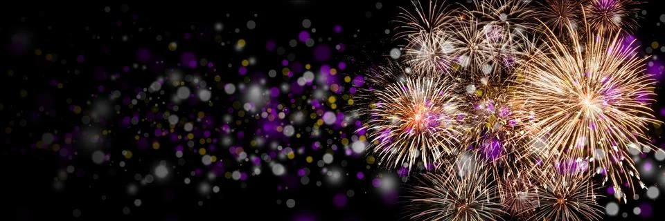 Abstract colored firework on dark sky. Celebration and anniversary concept Stockfoto's