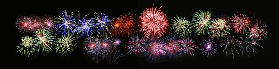 Abstract colored firework on dark sky. Celebration and anniversary concept Stockfoto's