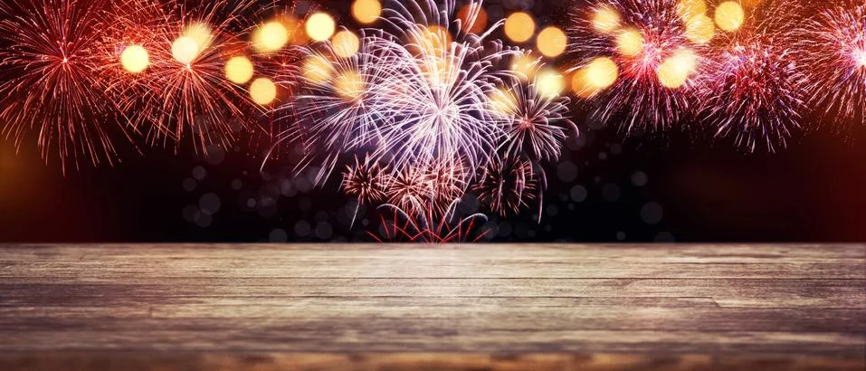 Abstract colored firework on dark sky. Celebration and anniversary concept 스톡 사진