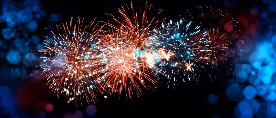 Abstract colored firework on dark sky. Celebration and anniversary concept Stock Photos