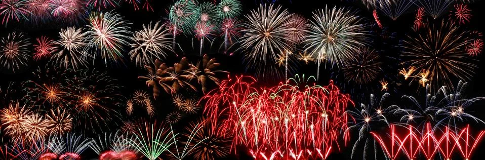 Abstract colored firework on dark sky. Celebration and anniversary concept 写真素材