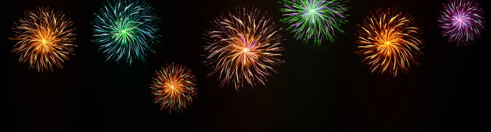 Abstract colored firework on dark sky. Celebration and anniversary concept 写真素材