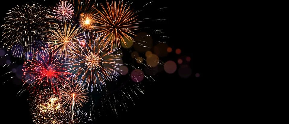 Abstract colored firework on dark sky. Celebration and anniversary concept 写真素材