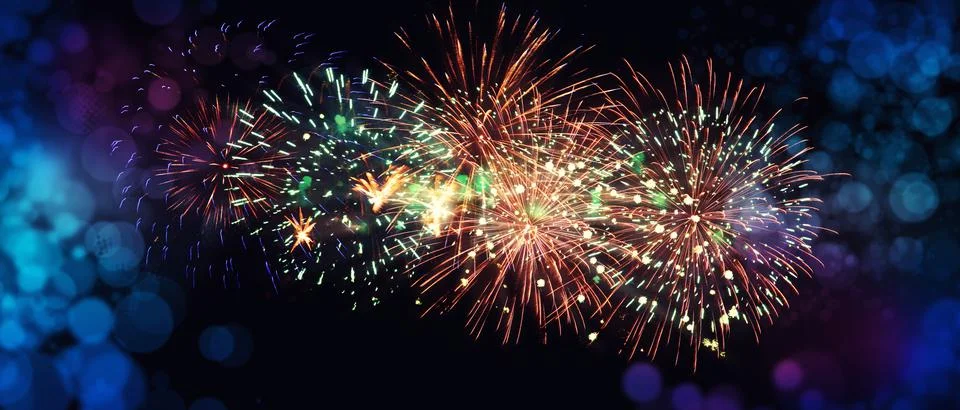 Abstract colored firework on dark sky. Celebration and anniversary concept 写真素材