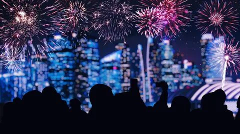 Abstract colored firework on dark sky. Celebration and anniversary concept Stock-Fotos