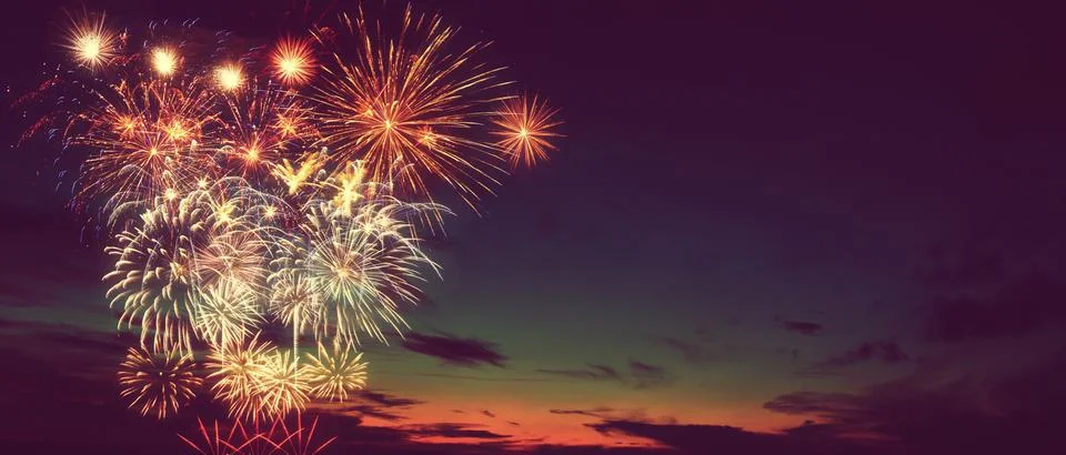 Abstract colored firework on dark sky. Celebration and anniversary concept Stock Photos
