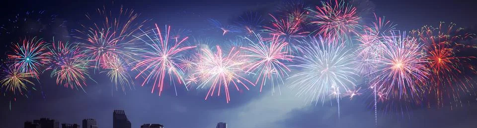 Abstract colored firework on dark sky. Celebration and anniversary concept Stock Photos