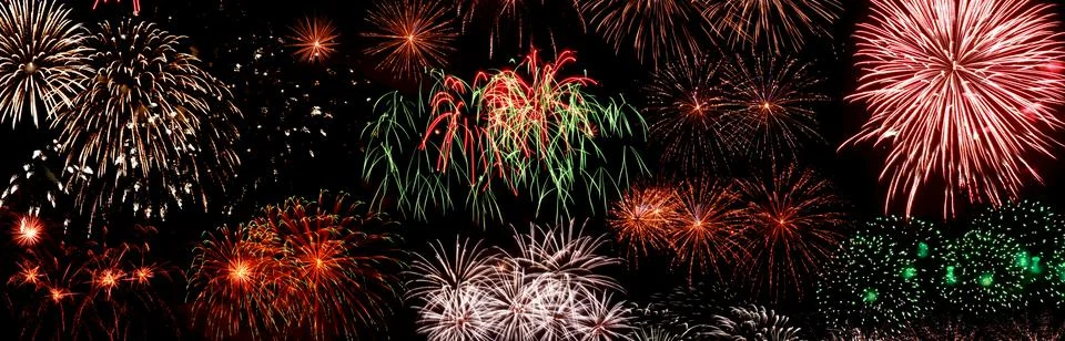 Abstract colored firework on dark sky. Celebration and anniversary concept 写真素材