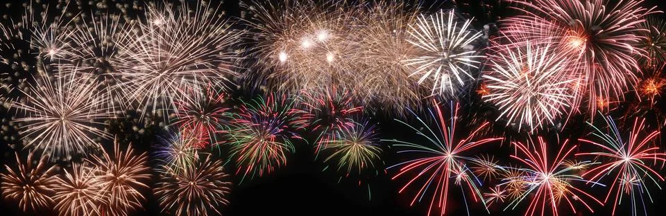 Abstract colored firework on dark sky. Celebration and anniversary concept Stock Photos